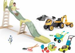 Smoby Set tobogan și tractor cu pedale Super Megagliss 2in1 Life Smoby cu încărcător şi remorcă cu unelte de grădină (SM820201-8)