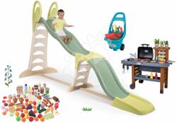 Smoby Set tobogan cu triplu val și grătar pentru grădină Super Megagliss 2in1 Life Smoby cu lungime de alunecare reglabilă de 360 cm și cărucior cu unelte (SM820201-17)