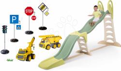 Smoby Set tobogan cu triplu val și babytaxiu constructor Super Megagliss 2in1 Life Smoby cu braț mobil și basculantă cu semafor electronic și indicatoare rutiere (SM820201-9)