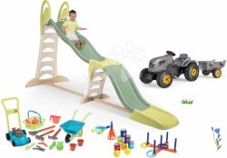 Smoby Set tobogan cu triplu val și tractor cu pedale Super Megagliss 2în1 Life Smoby cu roabă și set sportiv pentru grădină (SM820201-30)
