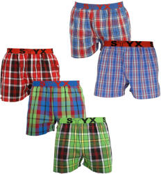 Styx 5PACK férfi bő szárú boxeralsók Styx sportos gumipánt többszínű (5B0102784) M