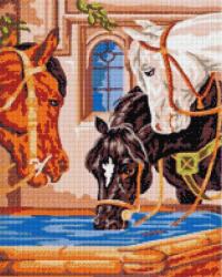 MagicArt Pictură mozaic cu diamante MagicArt: Premium - Cai la o adăpătoare, mărgele pătrate 40 x 50 cm + AB (VC-TY1234S)