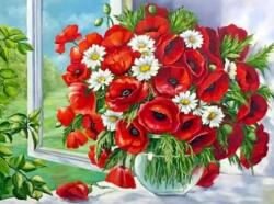 MagicArt Pictură mozaic cu diamante MagicArt: Premium - Maci și margarete, 20 x 30 cm, cu mărgele rotunde + AB (VC-TY1242)