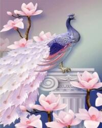 MagicArt Pictură mozaic cu diamante MagicArt: Premium -Păun cu magnolii, 30 x 40 cm, cu mărgele rotunde + AB (VC-TY1219)