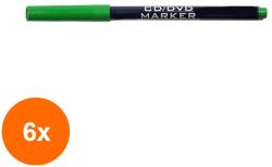 KOH-I-NOOR Set 6 x Marker Permanent Verde pentru CD sau DVD, Koh-I-Noor (HOK-6xKH-K4003-25V)