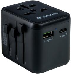Verbatim Univerzális utazási adapter Verbatim 49544 UTA-02, 20W, USB-C PD 20W, USB-A QC 3.0, fekete