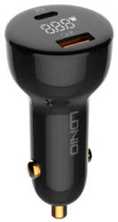 LDNIO C101 USB Type-C Autós Töltő + Lightning Kábel - Fekete (100W)