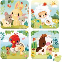 Janod Puzzle în valiză Animăluțele de la fermă 4în1 Animal Progressive Puzzle Janod 6-9-12-16 piese de la 24 luni (J03319)