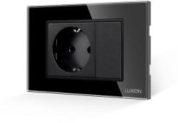 Luxion Priza Simpla si 1 Tasta Falsa cu Rama din Sticla LUXION, Standard Italian, 3M (Negru) (LXI-045/22GF-B)