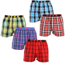 Styx 5PACK férfi bő szárú boxeralsók Styx sportos gumipánt többszínű (5B103135) M - pepita