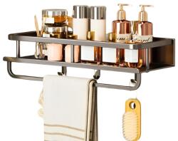 Organizator, de perete, cu suport prosop, 30 cm, din otel inoxidabil, rezistent la rugina, usor de curatat, include bara pentru prosoape si carlige pentru accesoriile suplimentare (4203)