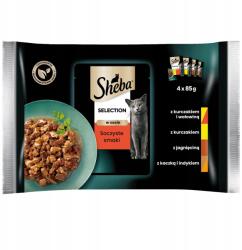 Sheba Selection Zamatos Ízek teljes értékű állateledel macskáknak szószban 4x85 g