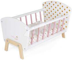 Janod Fa játék bölcső Candy Chic Doll's Bed Janod párnával és takaróval 42 cm játékbabának (J05889)