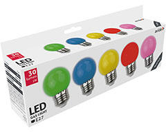 Avide Színes LED lámpa szett E27 (1W/200°) Kisgömb - zöld, kék, sárga, piros, rózsaszín (ABDLG45-1W-B5)
