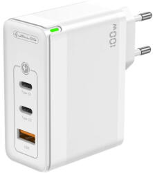 Jellico 100W GaN Hálózati Telefon, Tablet, Kamera és Fényképezőgép Gyors Töltő, 2db USB-C, és 1db USB-A aljzattal, fehér