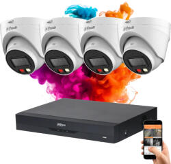 DAHUA 4 dome biztonsági kamerás IP kamera rendszer 4MP színes éjszakai képpel (DAHUA-IP-4MP-1439V-04)