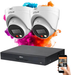 DAHUA 2 dome biztonsági kamerás IP kamera rendszer 4MP színes éjszakai képpel (DAHUA-IP-4MP-1439V-02)