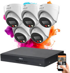 DAHUA 5 dome biztonsági kamerás IP kamera rendszer 4MP színes éjszakai képpel (DAHUA-IP-4MP-1439V-05)