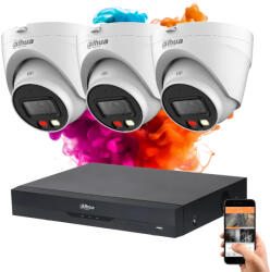 DAHUA 3 dome biztonsági kamerás IP kamera rendszer 4MP színes éjszakai képpel (DAHUA-IP-4MP-1439V-03)