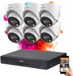 DAHUA 6 dome biztonsági kamerás IP kamera rendszer 4MP színes éjszakai képpel (DAHUA-IP-4MP-1439V-06)