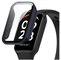  Xiaomi Smart Band 8 Active / Redmi Smart Band 2, Műanyag védőkeret, kijelzővédő üveggel, közepesen ütésálló, szíj nélkül, sötétkék