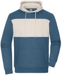 James & Nicholson (Daiber) Kapucnis pulóver kontrasztcsíkkal 8051 - Dusty blue / homokkő | M (8051-1782974088)