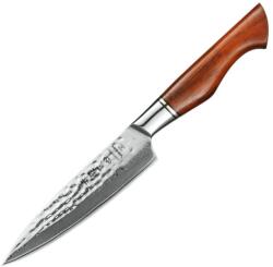 XINZUO Cuțit utilitar HEZHEN B30R de 5 inch, lemn de trandafir natural, oțel Damasc 73 straturi