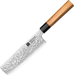 XINZUO PM8O cuțit Nakiri de 7 inch Lemn de măslin + Corn de bivol negru 67 straturi Damasc
