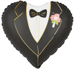 PartyPal Esküvői szmoking szív alakú fólia lufi, 45 cm