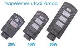 Ledszaki 60W-os Napelemes, kültéri LED utcai lámpa. Beépített akku, automatikus fényérzékelés. 2 fényerő fokozat Folyamatos 50% mozgás esetén 100% 1év garancia (SA735)