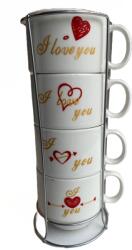 Cyrax Set 4 cesti de cafea cu suport de metal, love you, 150ml (canafiernouLove)