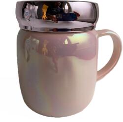 Cyrax Cana din ceramica cu capac, 360ml, Roz (CanaCapacCeramicaA12683Roz)