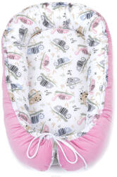 MT Textil Velvet babafészek - Rózsaszín és bézs kaméleonok - Rózsaszín háttal