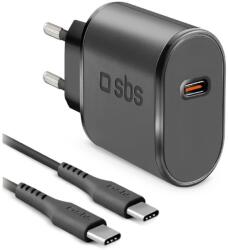 SBS USB-C Hálózati Töltő - 15W + USB-C / USB-C Kábel, Fekete (TEKITTRTC15W)