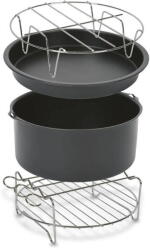 Tefal Set 4 accesorii 20 cm friteuze Easy Fry XXL Tefal XA113010, tava pizza, vas copt, gratar friptura, suport frigarui, inox si strat antiaderent, Negru (XA113010)