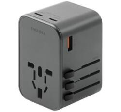 Energea Travelworld GaN65 4in1 1xUSB-A/ 2xUSB-C utazó gyorsöltő adapter, (PD-PPS-QC 3.0) 65W, szürke (US/UA/EU/UK) (TWA-GAN65-GUN) - aqua