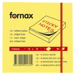 Fornax Jegyzettömb öntapadó, 75x75mm, 80lap, neon sárga (A-05565434) (A-05565434)