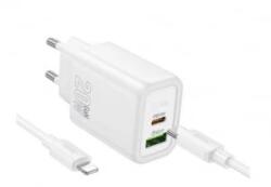 hoco. N61 USB+Type-C hálózati töltő 20W+ lightning kábel fehér (N61_USB_TYPEC_LIGHTNING_W)