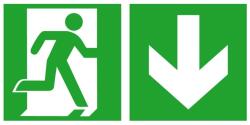  Indicator de evacuare din aluminiu 300x150mm iesire de urgenta pe dreapta, sageata in jos, fotoluminiscent [4044589129680] (4044589129680)