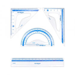 Keyroad Vonalzókészlet, 15 cm, vonalzó, szögmérő, 45° és 60° háromszög vonalzók 4 db/bliszter (KR971430) (KR971430)