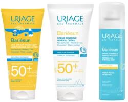 Uriage - Set Uriage Bariesun Family cu protectie solara SPF 50+ si ingrijire dupa plaja - Lotiune pentru copii 100 ml, Crema minerala 100 ml, Spray dupa soare 150 ml