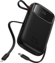 Baseus - Qpow Pro+ Power Bank (P10055002113-00) - Lightning, 2x Type-C, USB, 22.5W, 20000mAh, Type-C kábel, 30cm - Fekete