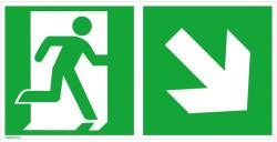  Indicator de evacuare din aluminiu 300x150mm iesire de urgenta pe dreapta, sageata in jos, fotoluminiscent [4044589360649] (4044589360649)