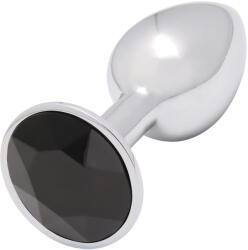 Sunfo - fém anál plug fekete kővel (ezüst) - szexaruhaz
