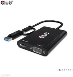 Club 3D USB 2.0 + USB 2.0 Type C VGA/D-Sub + HDMI Átalakító Fekete 33cm CSV-1611 (CSV-1611)