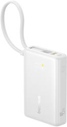 Baseus - PicoGo Power Bank (P10076803213-00) - Type-C, USB, Gyors töltés, 45W, 10000mAh, Beépített Type-C kábel - Fehér