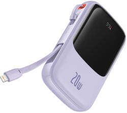 Baseus - Qpow Pro Power Bank (PPQD030005) - 2x Lightning, Type-C, USB, 20000mAh, 20W, USB-C kábellel - Lila