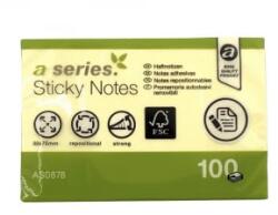 A-series Jegyzettömb öntapadó 50x75mm 100lap sárga (AS0878) (AS0878)