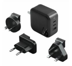 Energea Travelite GAN66 1xUSB-A/ 2xUSB-C utazó gyorstöltő adapter, (PD-PPS-QC 3.0) 66W, fekete (US/EU) (CHR-TL-GAN66EU) - aqua