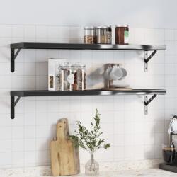  2 db fekete rozsdamentes acél fali polc 100 x 23, 5 x 3 cm (255897)